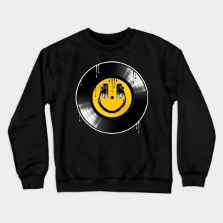 Smiley face headphones on Vinyl. Crewneck Sweatshirt